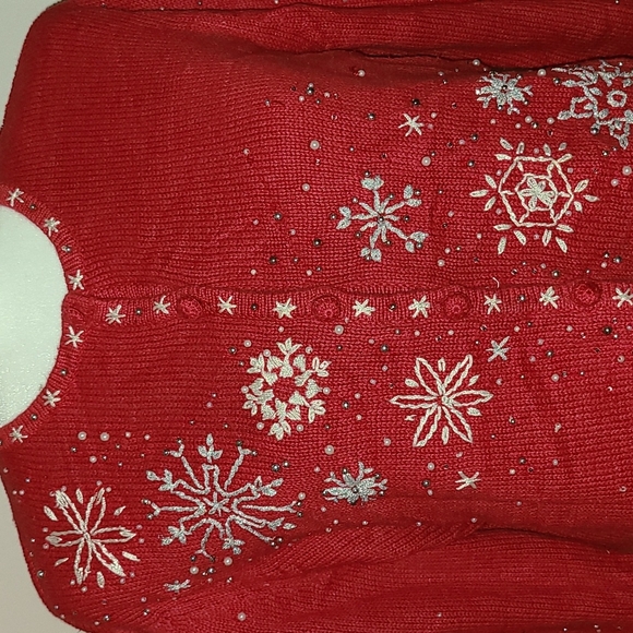 Ugly Christmas Sweater - Snowflakes - Red - Petite Medium - Picture 3 of 8